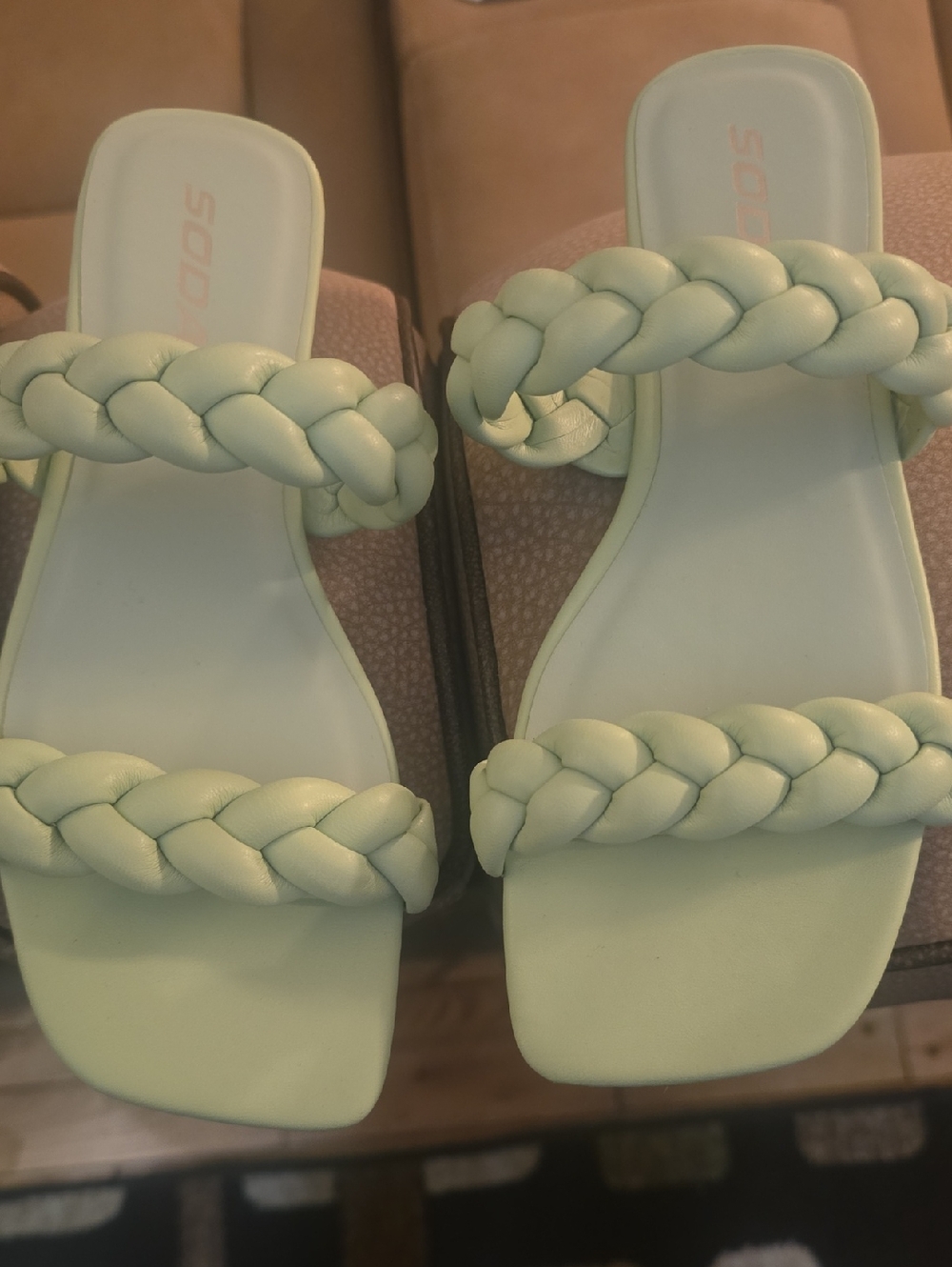 Soda Braided Double-Strap Slide Sandals - Mint Green